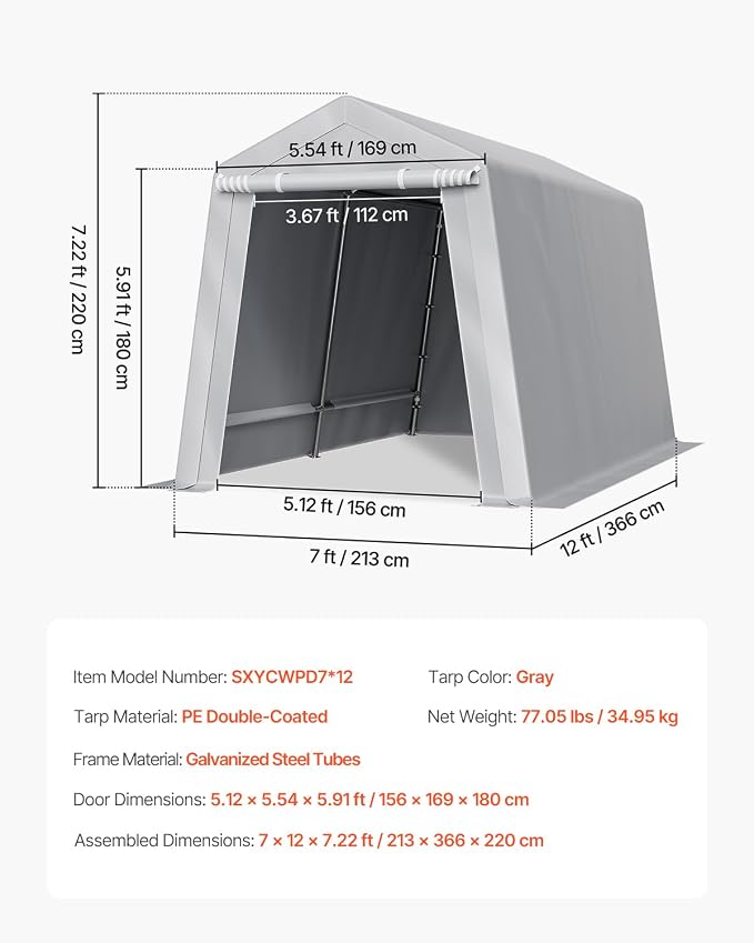 VEVOR Outdoor Storage Shed, 7 x 12 ft Portable Storage Tent - Image 7