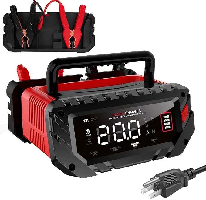 Battery Charger 0-20Amp, 12V/24V Lithium, Lead Acid, Fully-Automatic Smart Car by YHCHKJ