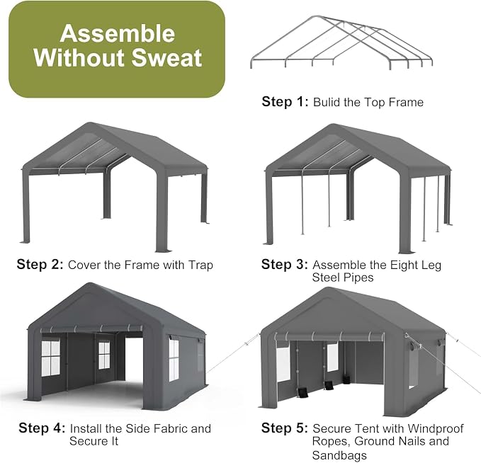 12x20ft Carport Heavy Duty, Portable Garage - Image 3