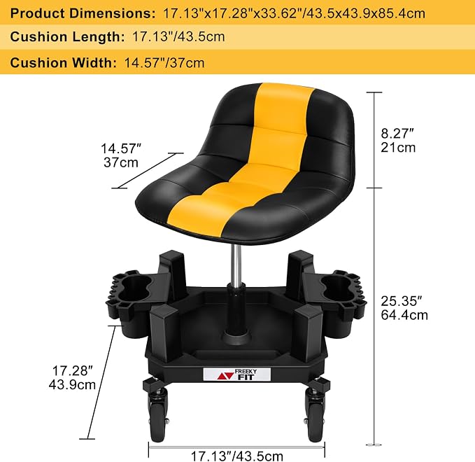 Rolling Shop Stool with Wheels, Adjustable Garage Mechanic Stool Seat Shop - Image 9