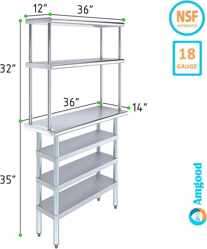 Amgood 14" x 36" Stainless Steel Work Table - Image 3