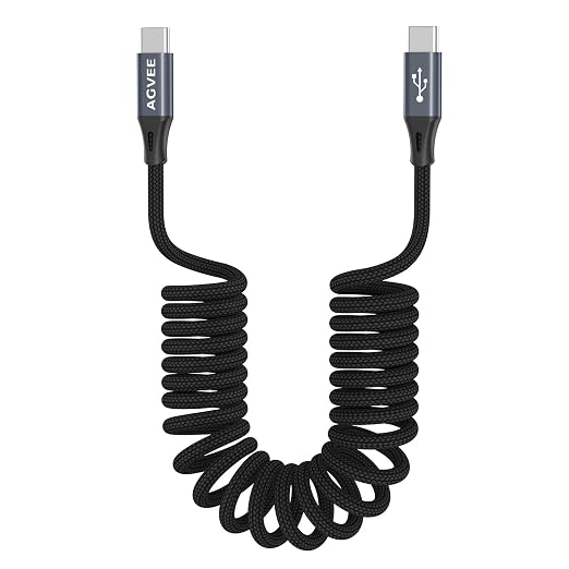 AGVEE 3ft Coiled Short USB-C to USB-C Charging Cable 60W PD Fast Charger Cord by AGVEE