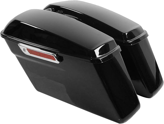 XFMT Vivid Black Motorcycle Saddlebags Hard Saddle Bags W/Chrome Conversion - Image 4