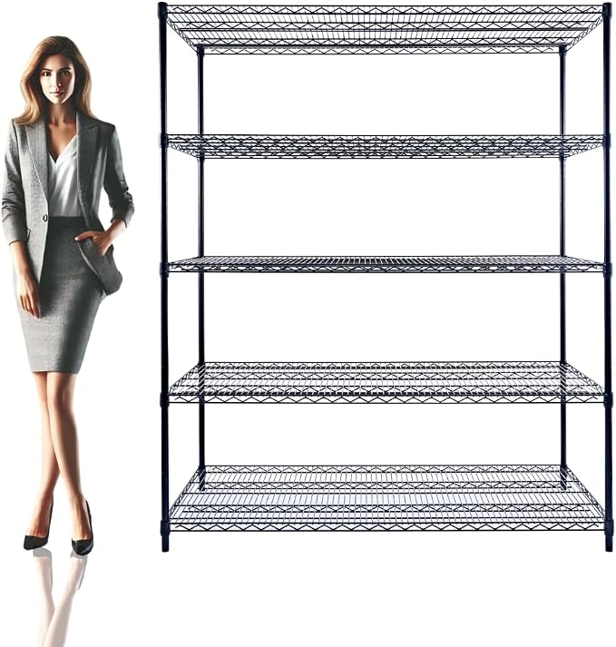 60"x24"x72" Black 5-Tier Premium Metal Wire Shelving NSF 4000 LBS MAX Capacity by UtilityBasics