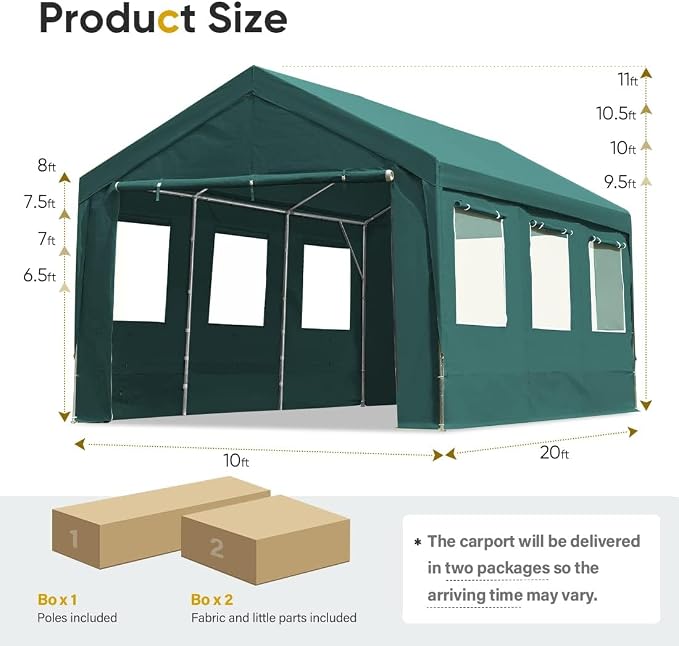 ADVANCE OUTDOOR 10x20 ft Adjustable Height Carport - Image 6