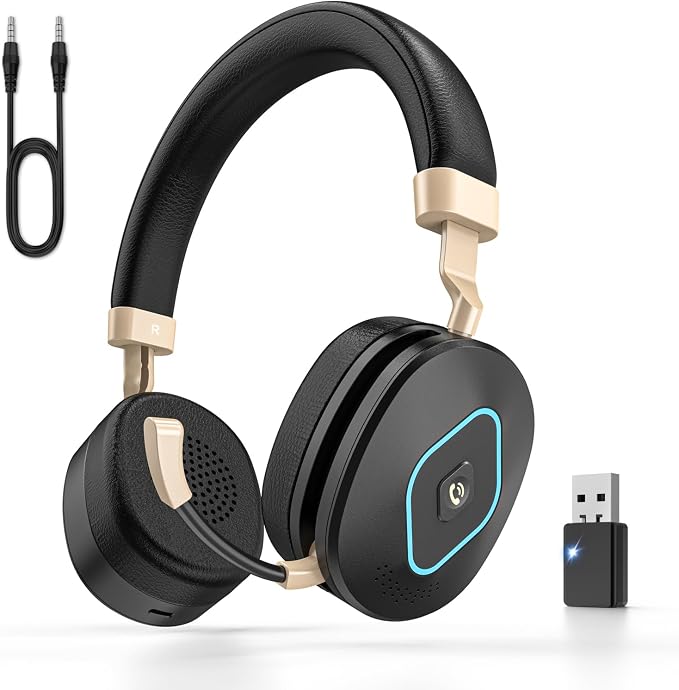Wireless Headset with Mic for Work, Hybrid Mode Wireless/Wired, Dual AI Noise by Earbay