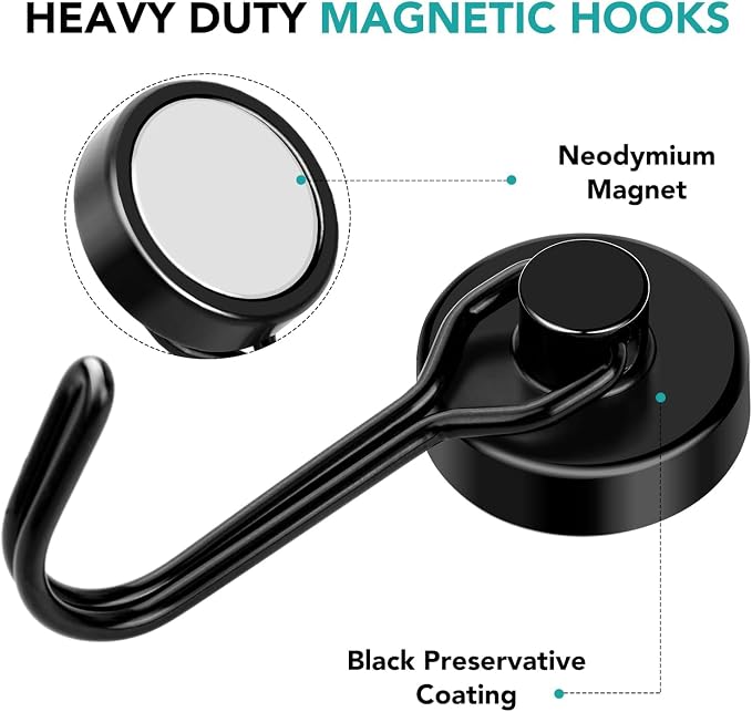 DIYMAG Black Magnetic Hooks, 110LBS Strong Magnetics Heavy Duty, Magnet Hook - Image 4