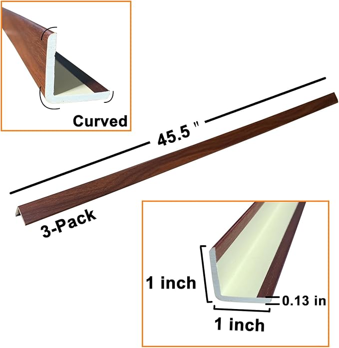 Wall Corner Protector 3PCS 45" Corner Molding Trim Black Wood Grain Corner Trim - Image 5