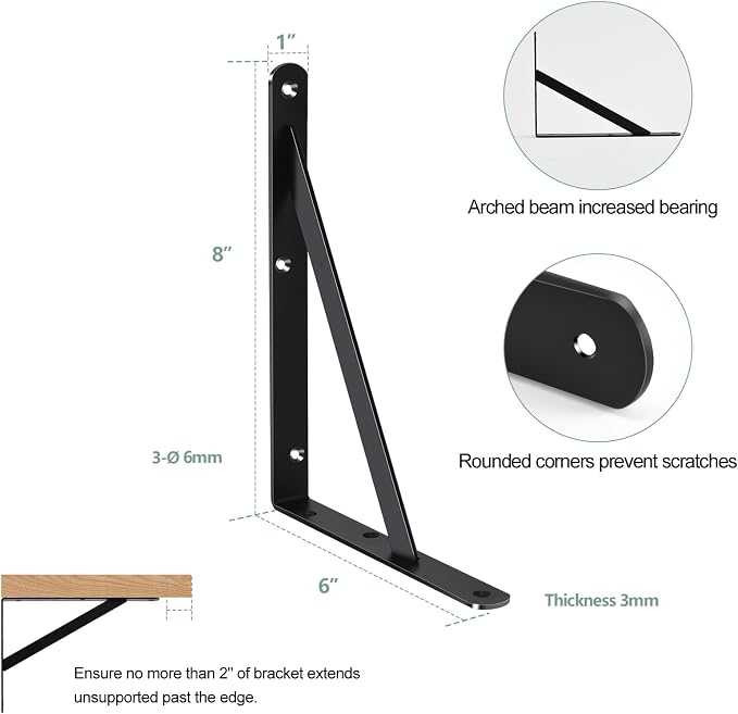 32 Pack L8 x H 6" Black Heavy Duty Shelf Brackets - Image 2