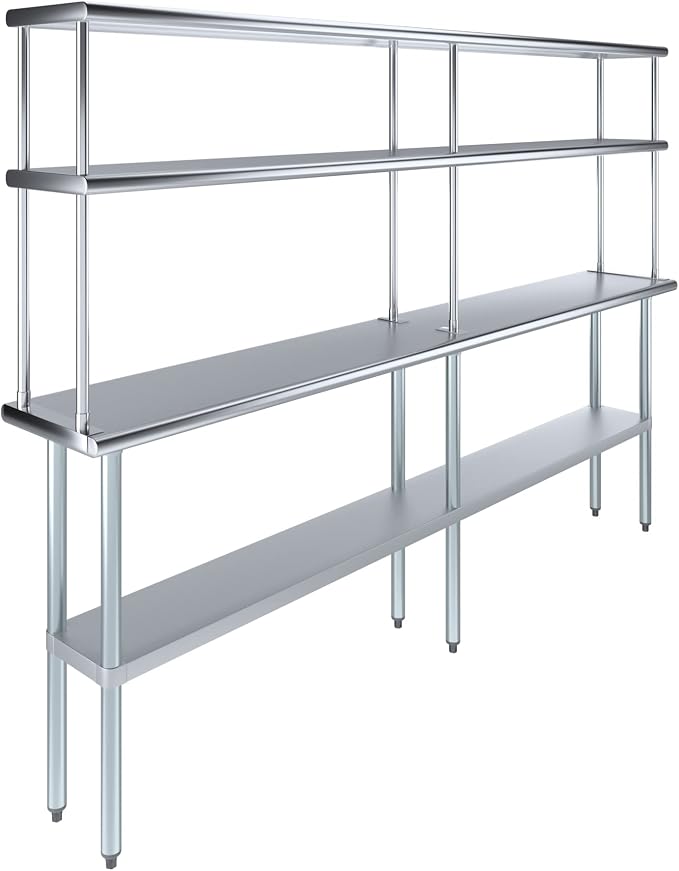 Amgood Stainless Steel Work Table Double Tier Overshelf | Metal Kitchen Prep by AmGood