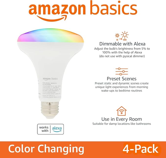 Amazon Basics Smart BR30 LED Light Bulb, Color Changing, Works - Image 2
