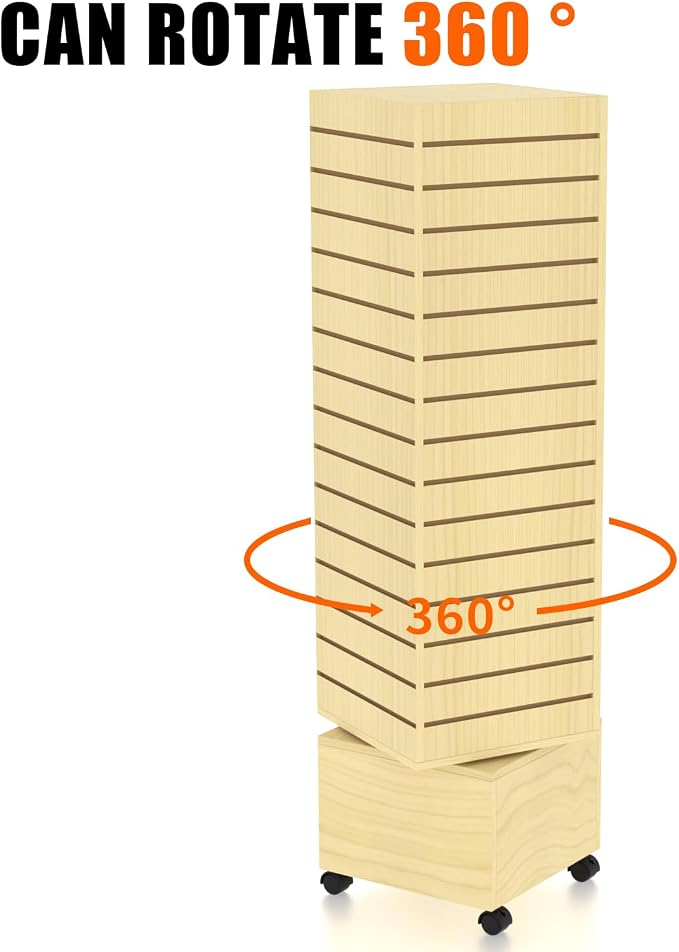 WISDOMFUR Rotating Slatwall Display Rack – 16"x16"x60" Maple Spinning Tower - Image 4