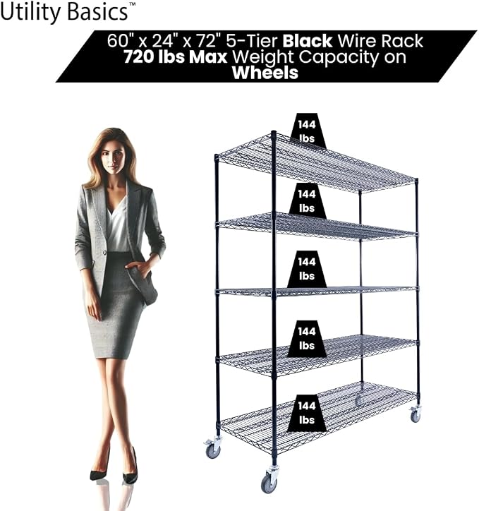 60"x24"x72" Black 5-Tier Premium Metal Wire Shelving NSF 4000 LBS MAX Capacity - Image 4