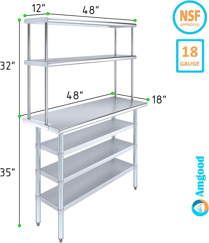Amgood 18" x 48" Stainless Steel Work Table - Image 3