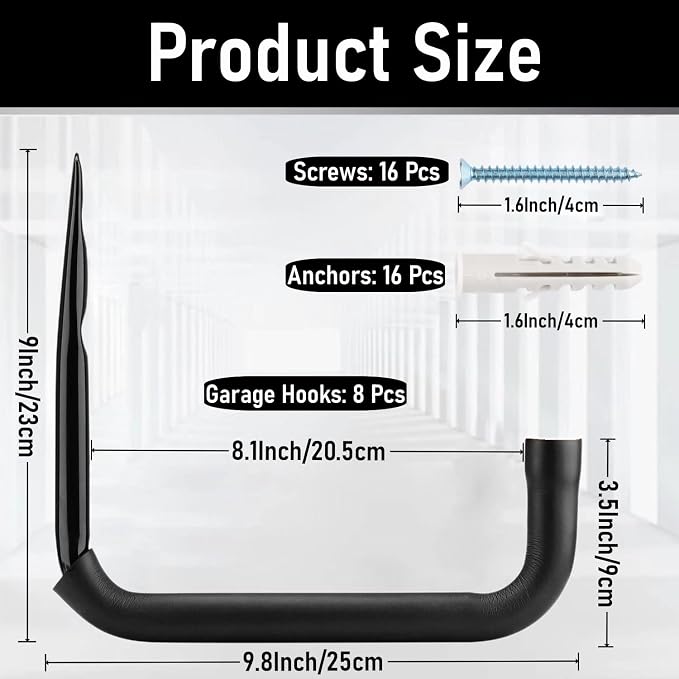 8 Pack Ladder Hooks 9.8Inch Garage Storage Utility Hook Heavy Duty Wall Mounted - Image 2