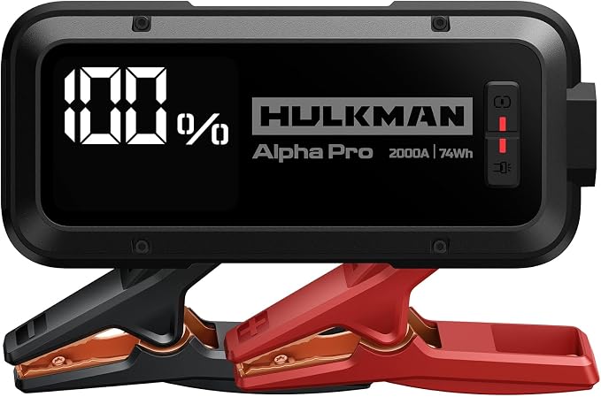 Hulkman Alpha Pro Solid Black, 2000A 74Wh Car Jump Starter Portable, by Hulkman
