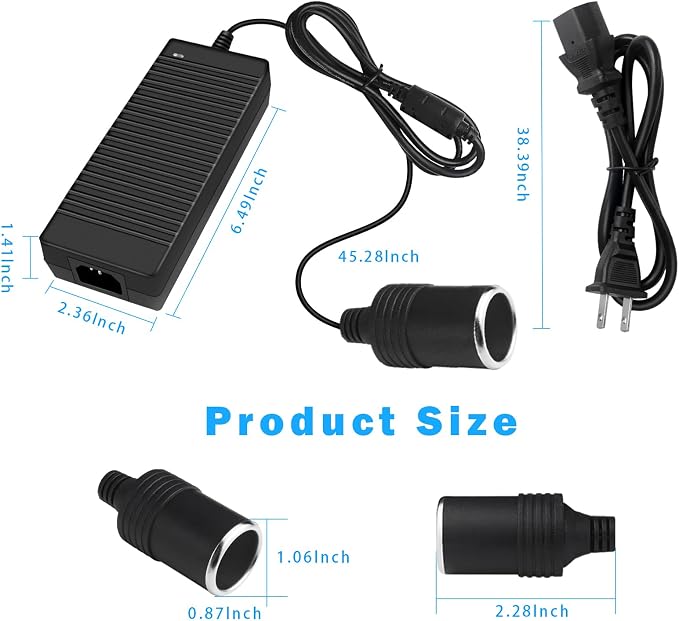 inShareplus 12V 120W AC to DC Converter, 110V to 12V 10A Car Cigarette Lighter - Image 6