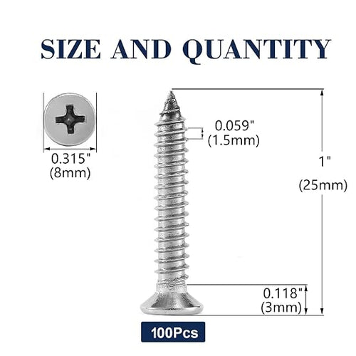 #8 x 1" Wood Screw 100Pcs 18-8 Stainless Steel Screws Flat Head Phillips Fast - Image 2