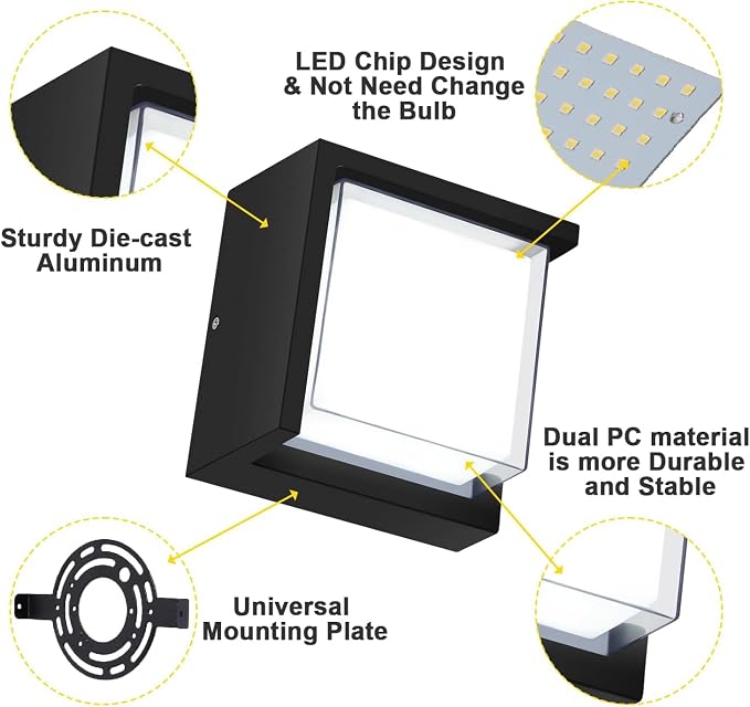 Outdoor Wall Light, 6000K Daylight Small Anti Rust Exterior Wall Lighting - Image 6