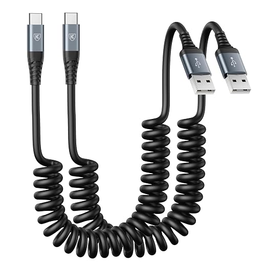 USB C Cable 6ft, Coiled Type C Charger Cord by KIYODA