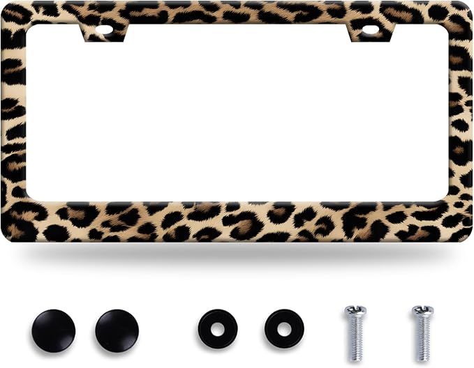 Leopard License Plate Frame Cheetah Leopard Brown License Plate Stainless Steel by GORSNKYE