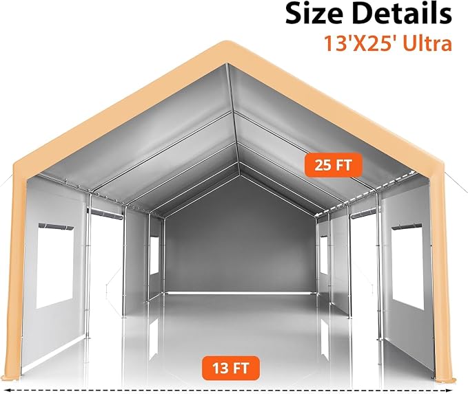 13x25FT Heavy Duty Carport, Outdoor Garage Canopy - Image 2
