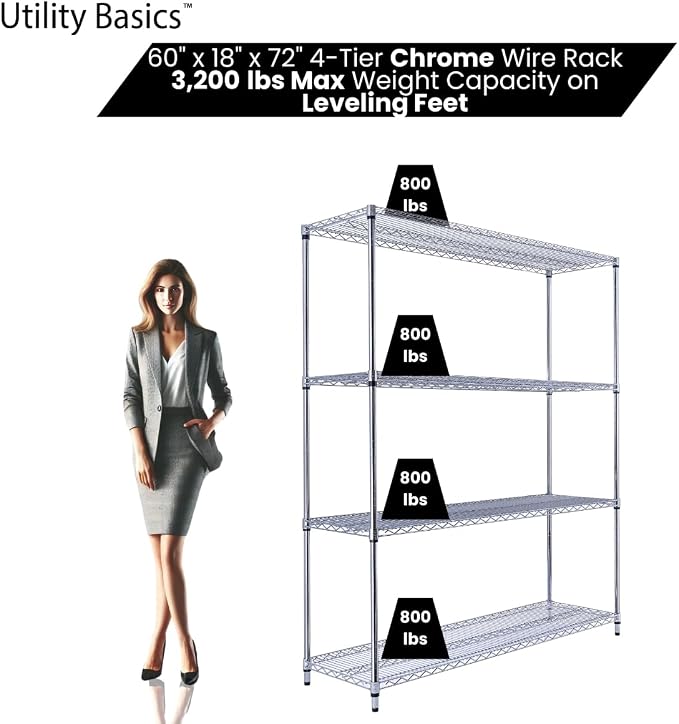 60"x18"x72" Chrome Premium Metal Steel Wire Shelving 4-Tier NSF 3200 LBS MAX - Image 3