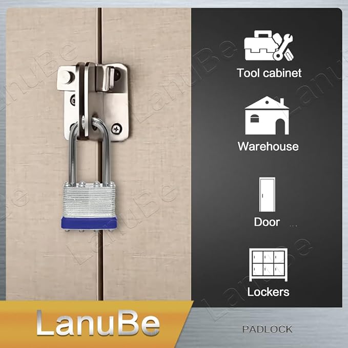 LanuBe Laminated Padlock 1-9/16 inch Long Shackle 6 Pack Keyed Alike, Bulk Locks - Image 9