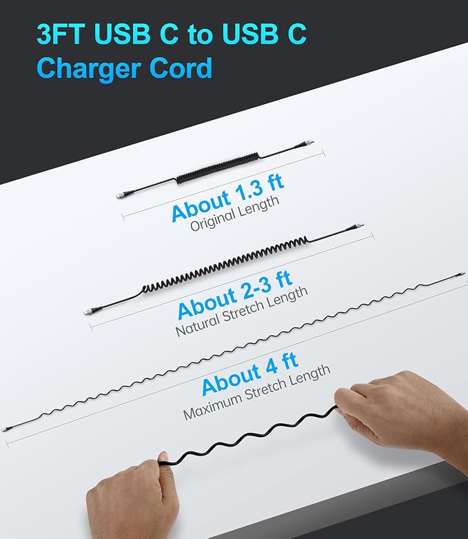 USB C to USB C Charger Cable, Coiled USB C Charger Cable - Image 7