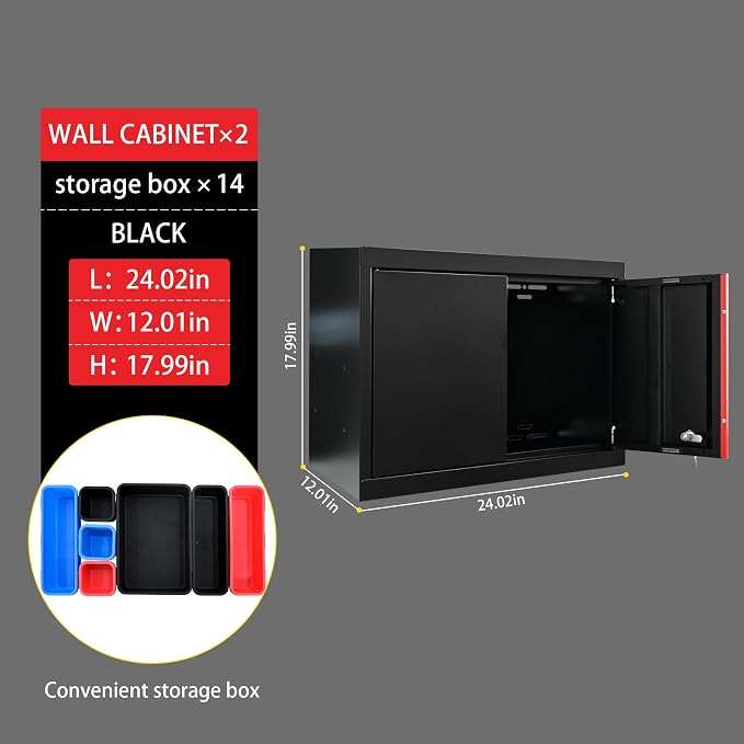 Garage Storage Cabinets System, 6-Pcs Workshop Cabinet Set in Black and Red - Image 5