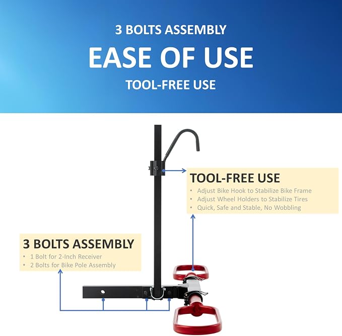 Trailer Hitch Bike Rack for Car 1 Bike, E Bike Carrier Hitch Mount, Fat-Tire - Image 5