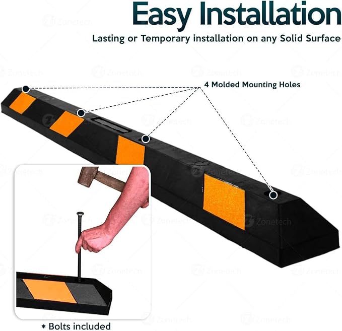 ZONETECH Large Heavy Duty Rubber Parking Curb – 72” Premium Quality Auto Garage - Image 3