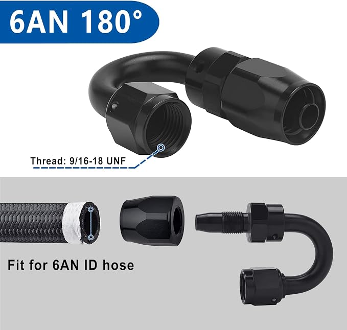 LokoCar 6AN Hose End Fitting 180 Degree Swivel - Image 2