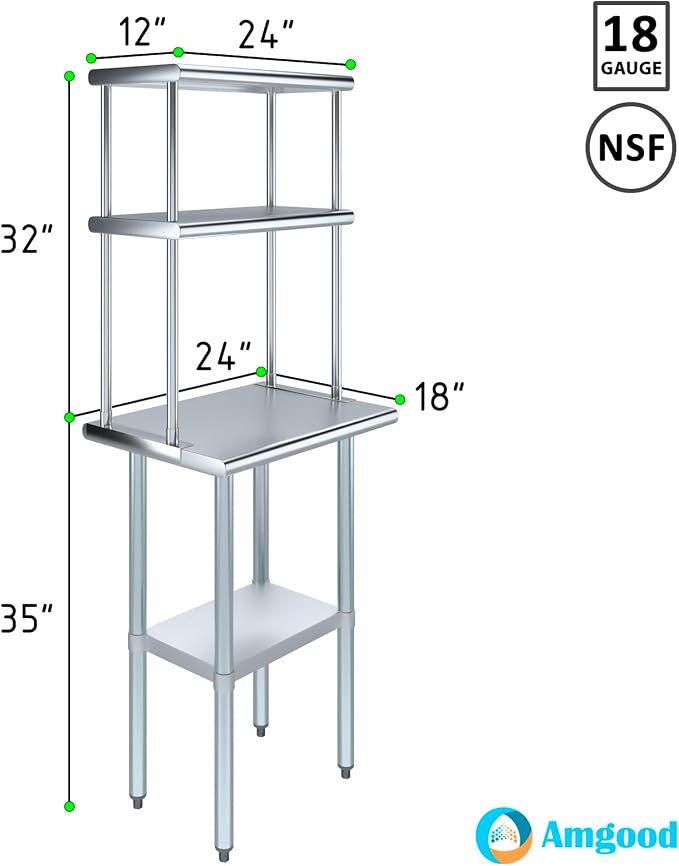 AmGood Stainless Steel Work Table Double Tier Overshelf | - Image 3