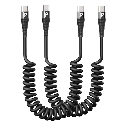 Coiled USB C to C Cable for Car 5FT, USB Type C Charger Cable 100W Short USBC by PRAKIE