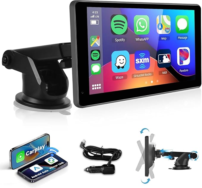 Podofo Wireless Carplay Screen for Car, 7inch 1080P HD IPS Touch Screen by podofo