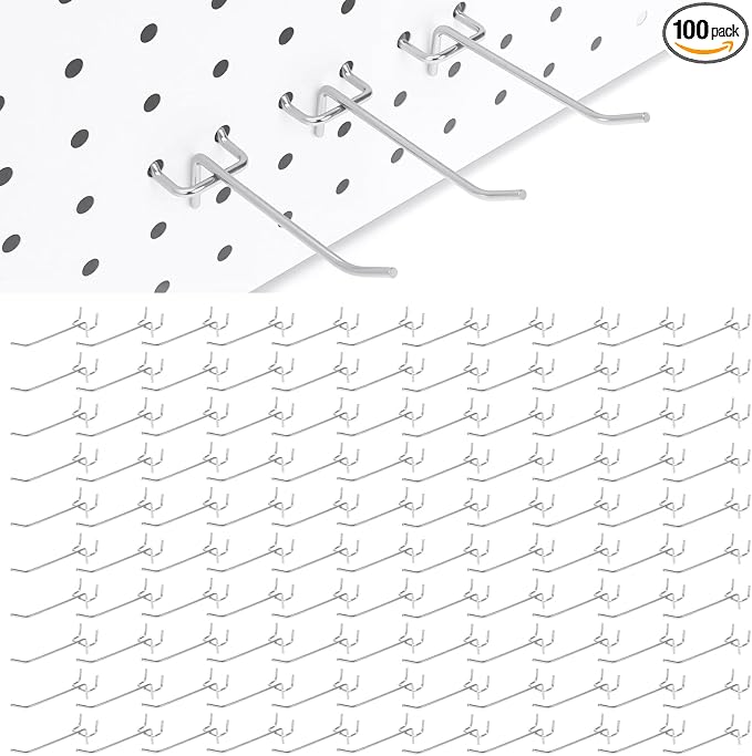 100 Pack Pegboard Hooks Set, 4 Inch Stainless Steel Pegboard Hooks Bulk Fit by ENJOYLIFEWITHUS
