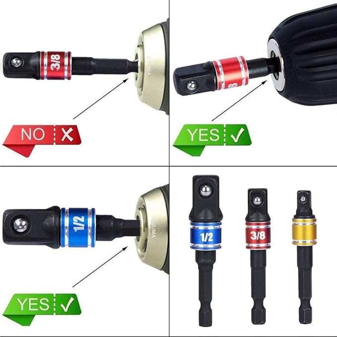 Socket Adapter Extension Set, 1/2 Inch Hex Shank, Impact Grade, Power Drill to - Image 4