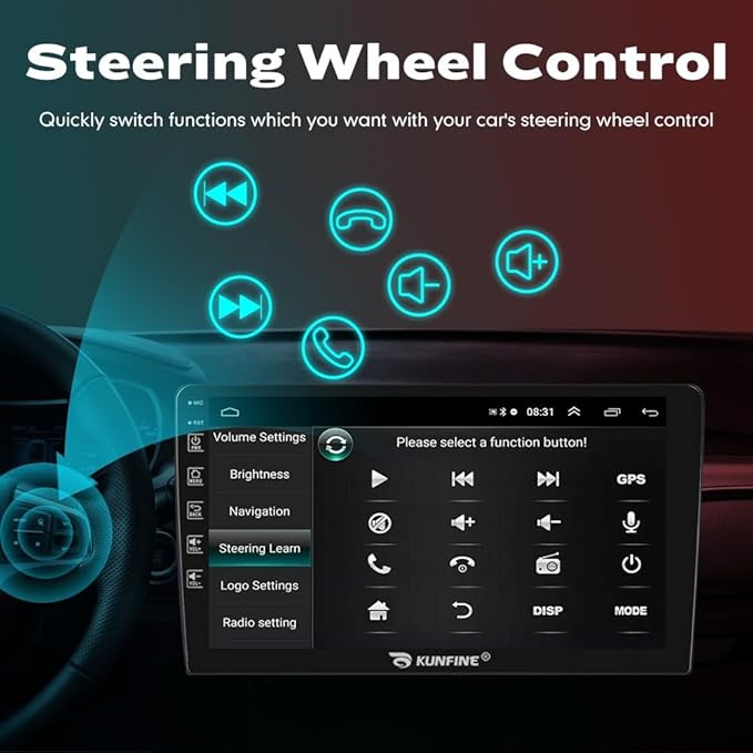 Kunfine Car Android Navigation Stereo GPS Radio Reverse Camera Display 9" IPS - Image 5