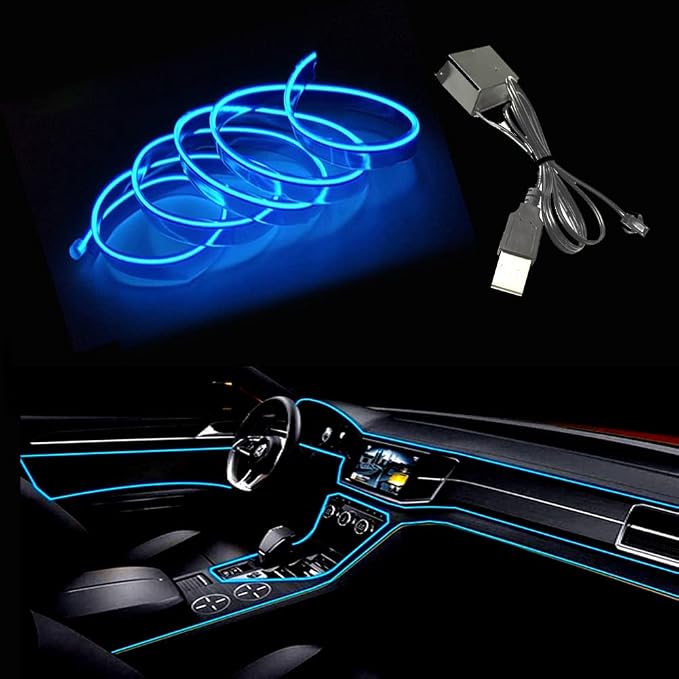 El Wire Blue Interior Car LED Strip Lights, 5M Neon Wire USB 5V by Maxlaxer