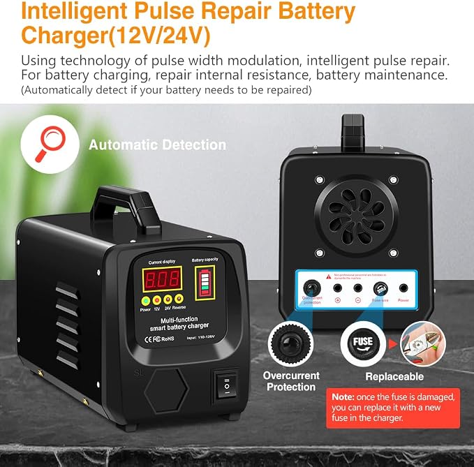 Outerman Car Battery Charger, 24V/12V Fully-Automatic Battery Charger - Image 3