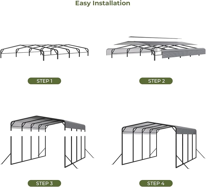 Carport 12x20 FT Heavy Duty Metal Carport, Outdoor Metal Canopy - Image 6