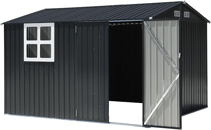 Verano Garden 10x8FT Outdoor Storage Shed, Large Galvanized Steel Metal Garden - Image 7