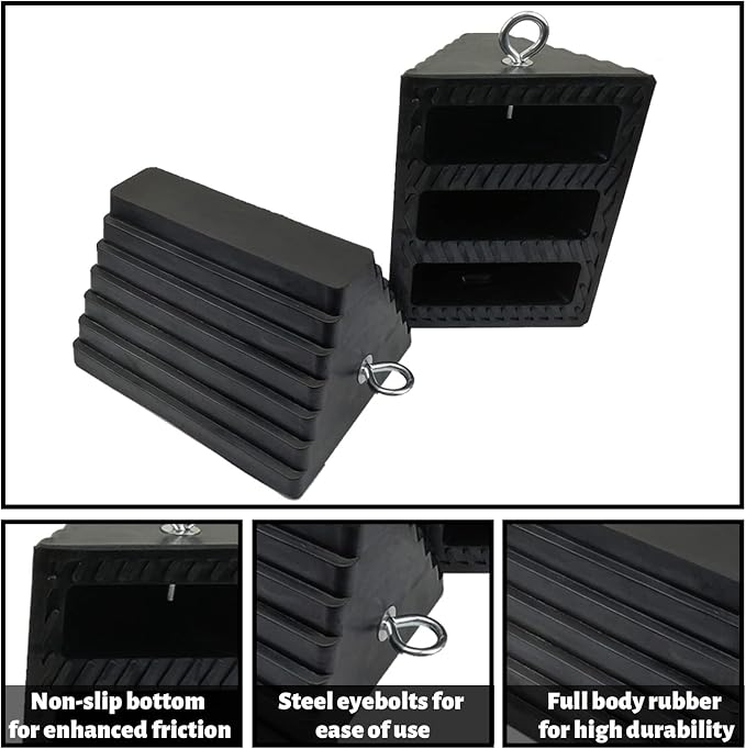 ROBLOCK 2 Pack Wheel Chocks Rubber Heavy Duty Black - Image 3
