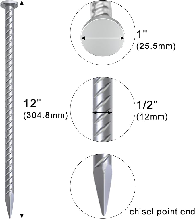 VVOKGO 12 Inch Rebar Stakes Metal Asphalt Anchoring Spikes Ground, 1/2 Inch - Image 2