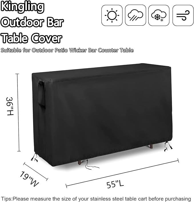 Kingling Outdoor Table Cover for Outdoor Bar Table, 55 Inch Waterproof Patio - Image 3