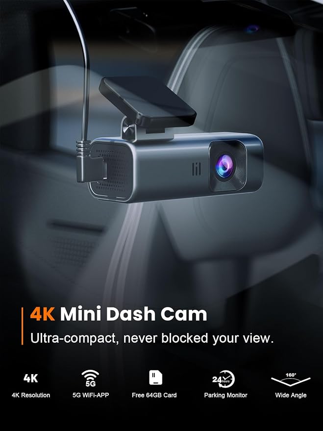 4K Dash Cam Front, Built-in 5G WiFi, 64GB Card Included, Dash Camera - Image 2