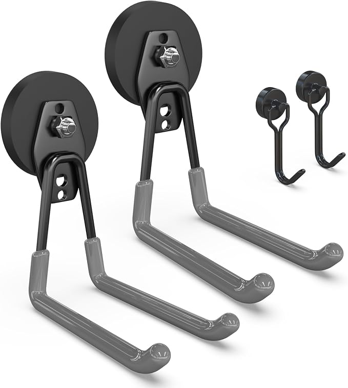 3-H Heavy Duty Magnet Garage Hooks 2 Pack, Extra Large Strong Magnetic Hooks by 3-H