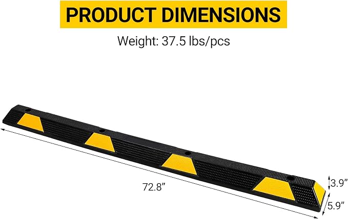 72" Car Parking Stopper, Heavy Duty Rubber Parking Curb Wheel Stops - Image 5