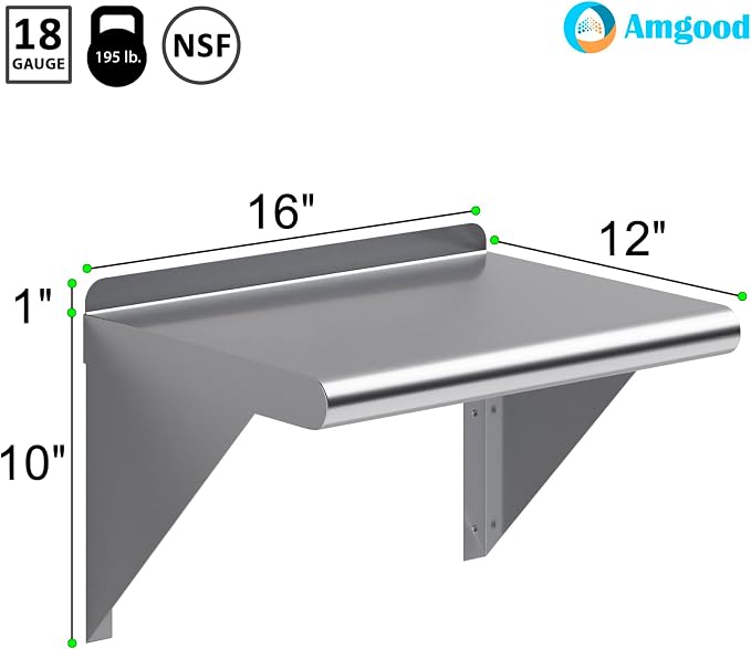 AmGood 12" X 16" Stainless Steel Wall Shelf | Metal Shelving | Garage, Utility - Image 3